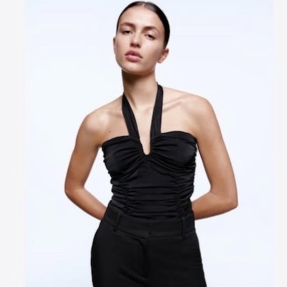 ZARA RUCHING BODYSUIT - BLACK
